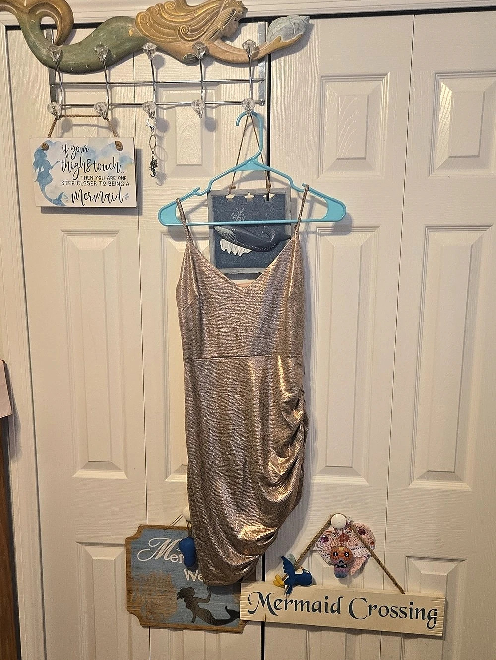 Guess Metallic Ruched Midi Dress in  Rose Gold